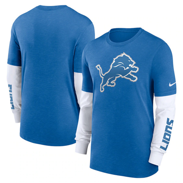 Men's Detroit Lions Heather Blue Slub Fashion Long Sleeve T-Shirt